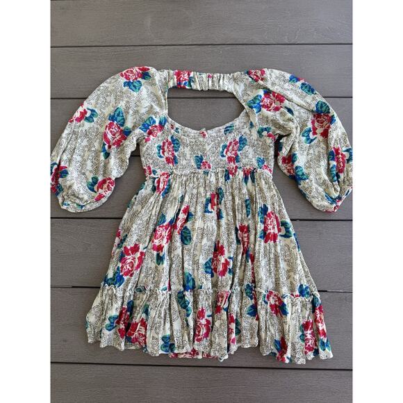 Free People Endless Summer Boho Puff Babydoll Peasant Cottagecore mini Dress M - Picture 6 of 7
